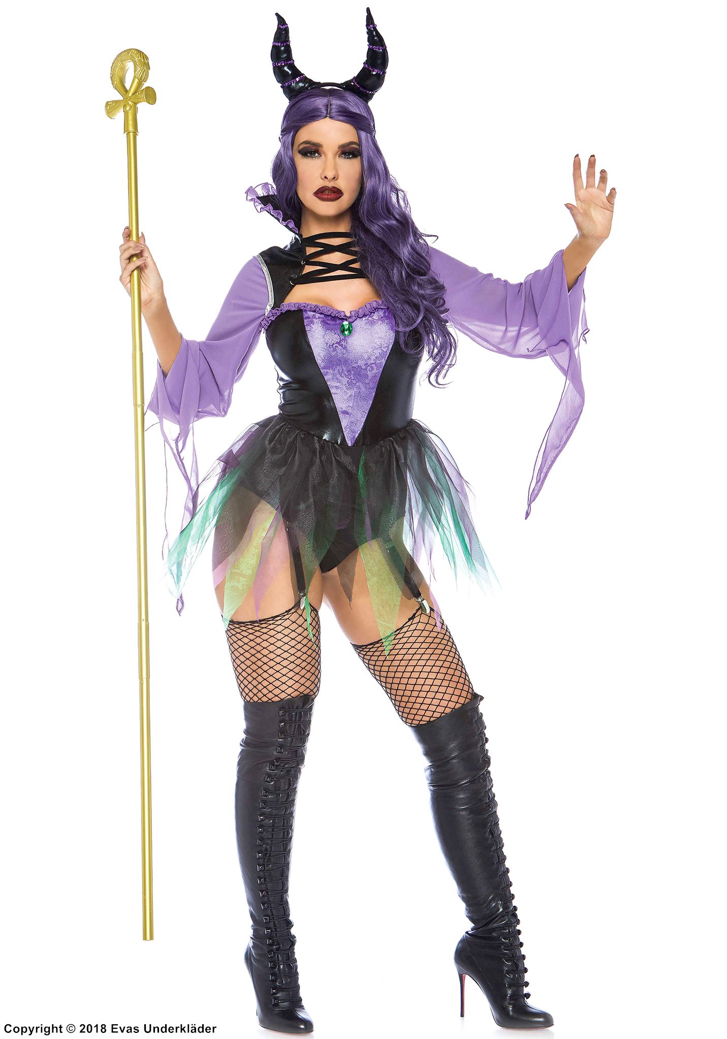 Maleficent from Sleeping Beauty, body costume, rhinestones, tatters, stay up collar